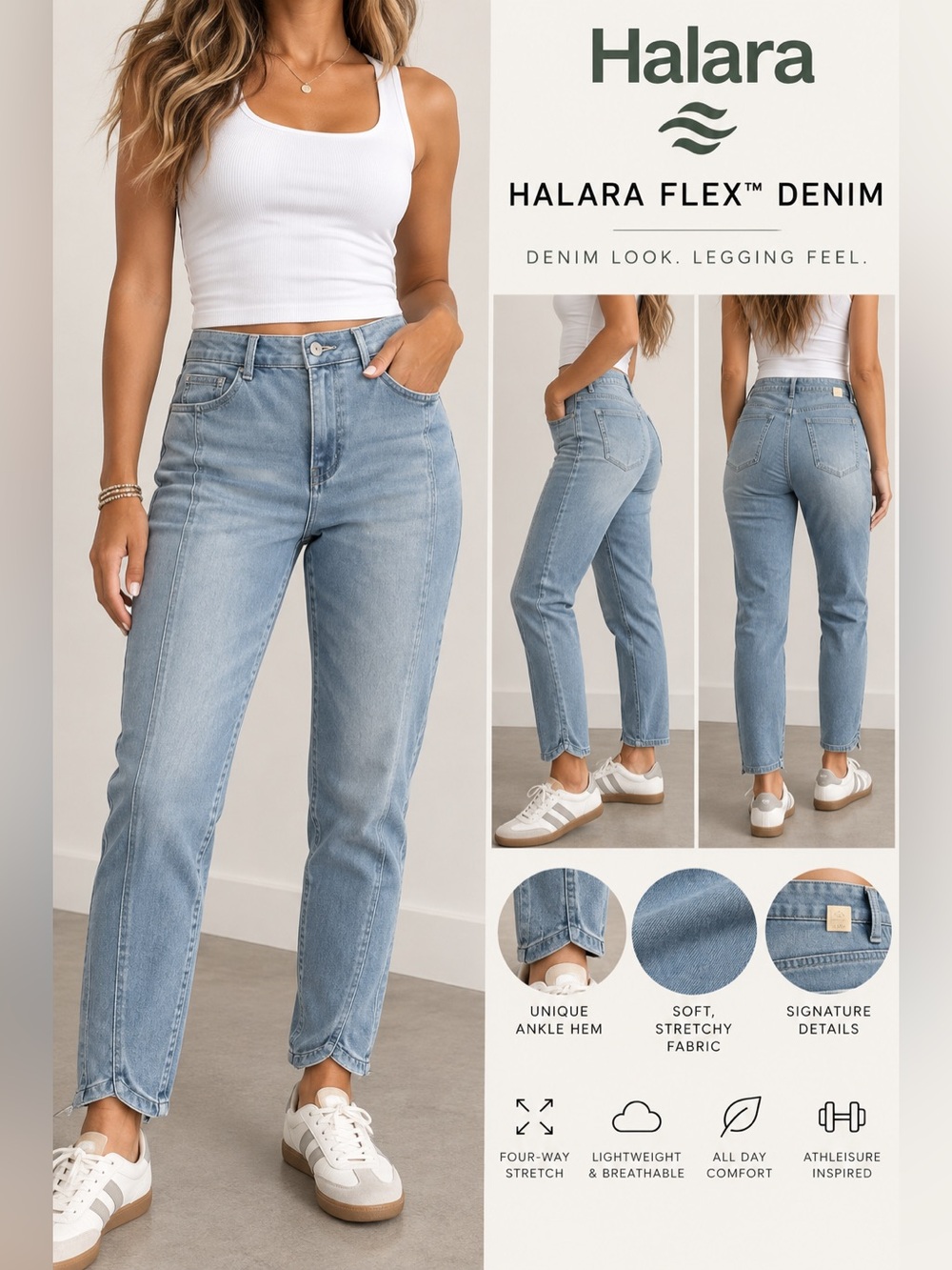 NWT Halara Flex Denim High Rise Tapered Ankle Jeans Light Wash L